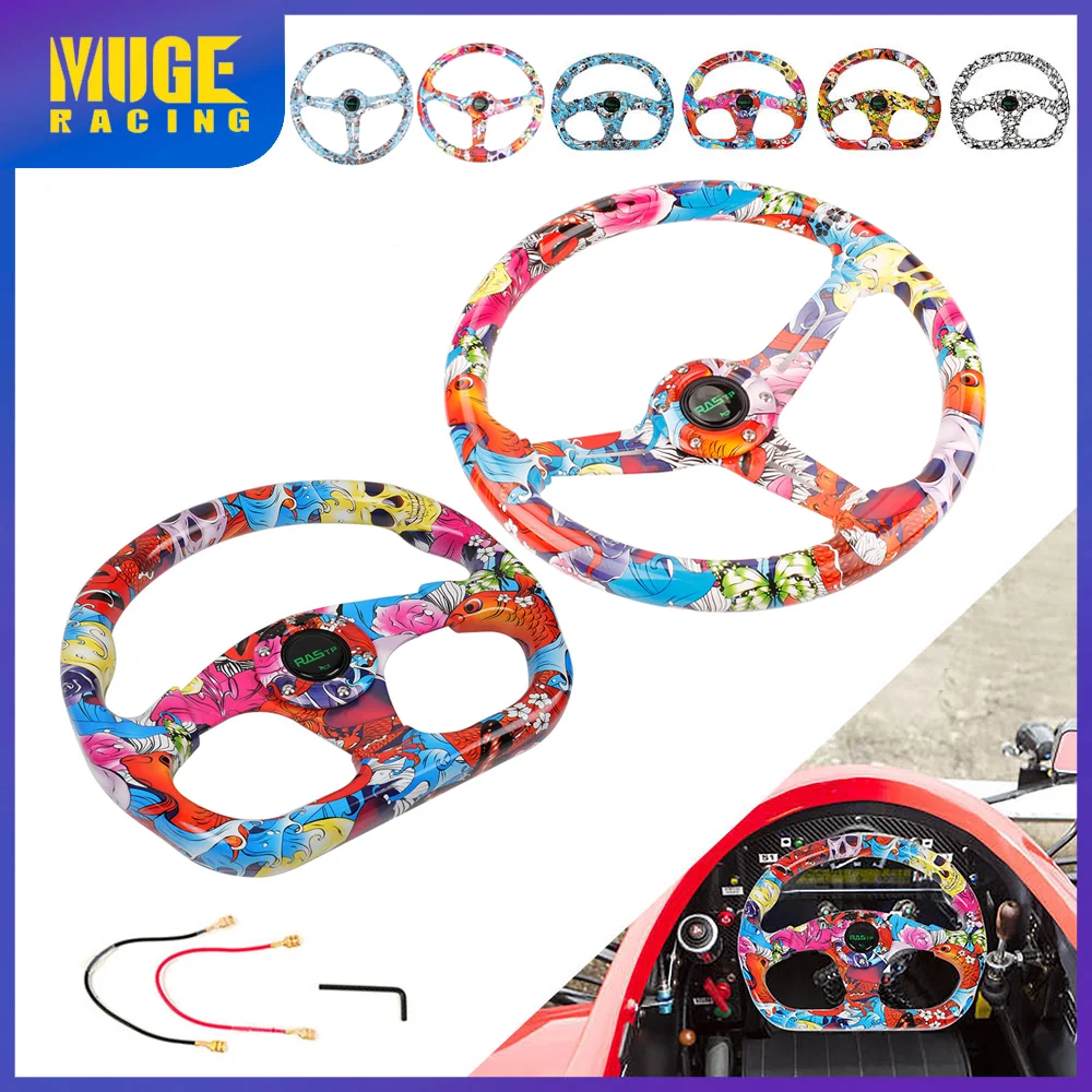 

Universal Full Colorful Acrylic Car Steering Wheel 14inch 350mm Cartoon Pattern Printing Drifting Steering STW039