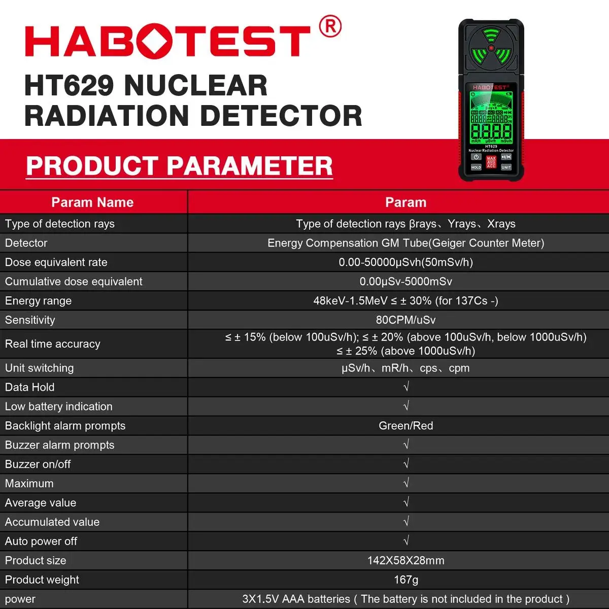 HABOTEST HT627 EMF Meter Professionelle Elektromagnetische Feld Strahlung Detektor Handheld Tragbare Radio Frequenz Warn Meter – Detail 6
