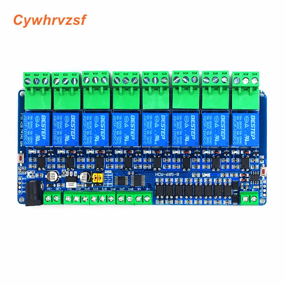 Modbus-Rtu 1/2/4/8 Channel Optocoupler Isolation 12V Relay Module Switch Modbus RTU Relay Output Switch RS485/TTL Communication