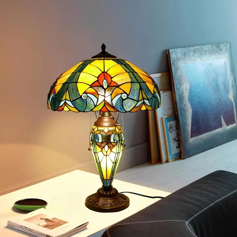 16-Inch yellow stained glass desk lamp Liaison Mother-Daughter AC E26 desk reading lamp