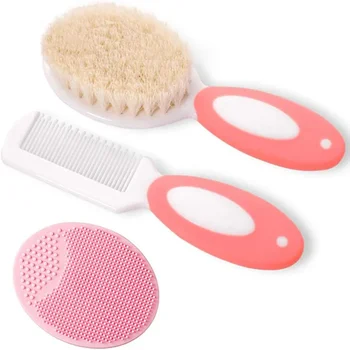 Baby Hair Brush Set for Newborn Toddlers Soft Bristles Silicone Cradle Cap Massaging…
