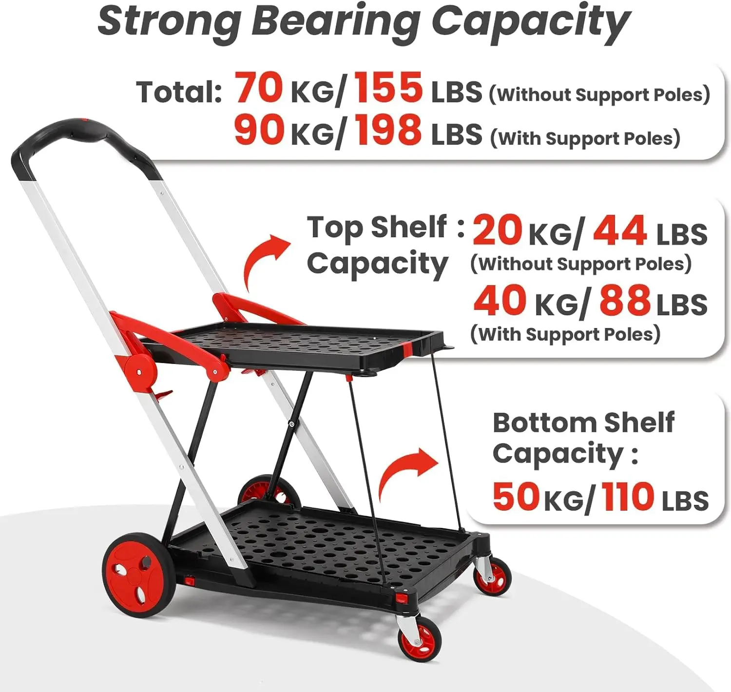 Use Functional Collapsible Carts, Shopping Cart with Storage Crate, Mobile Folding Trolley, Portable Folding Cart, Shopping Cart