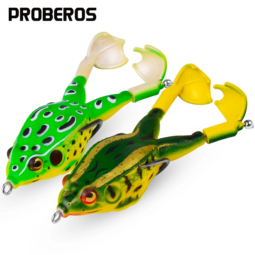 

PROBEROS 1PCS Frog Soft Bait 9.5cm-13.5g Rotating Silicone Fishing Lure Floating Rubber Wobbler With Double Hook Topwater Isca