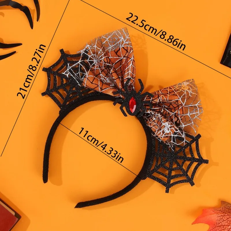Halloween Spider Web Bow Headband Tulle Black For Women Party Costume Cosplay Hair Accessories Gift Vintage Cute Pumpkin Ghost