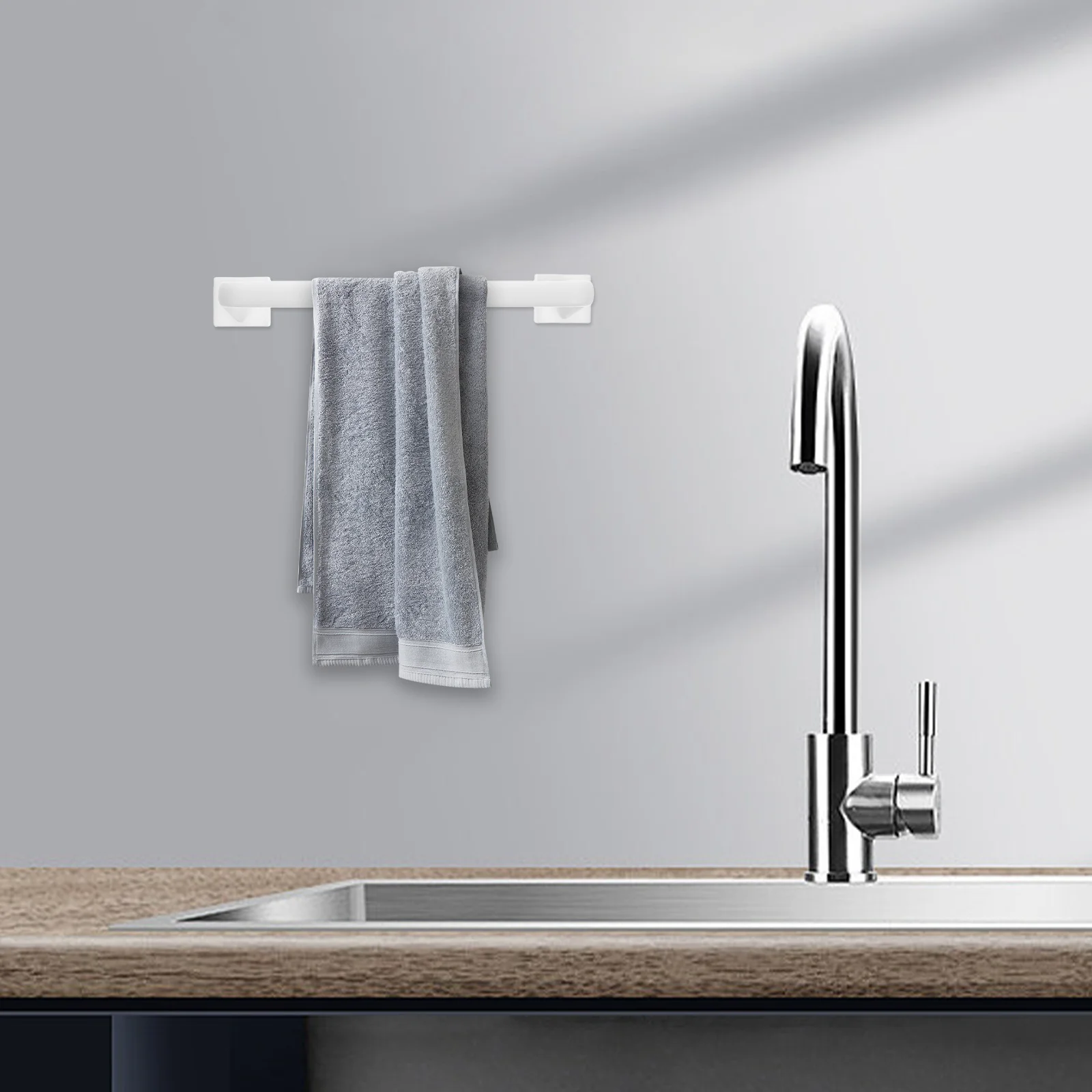 

2Pcs No Drill Bathroom Towel Bar Adhesive Self Adhesive Waterproof Space Saving Rack for Kitchen Household Bathroom Towels Rack