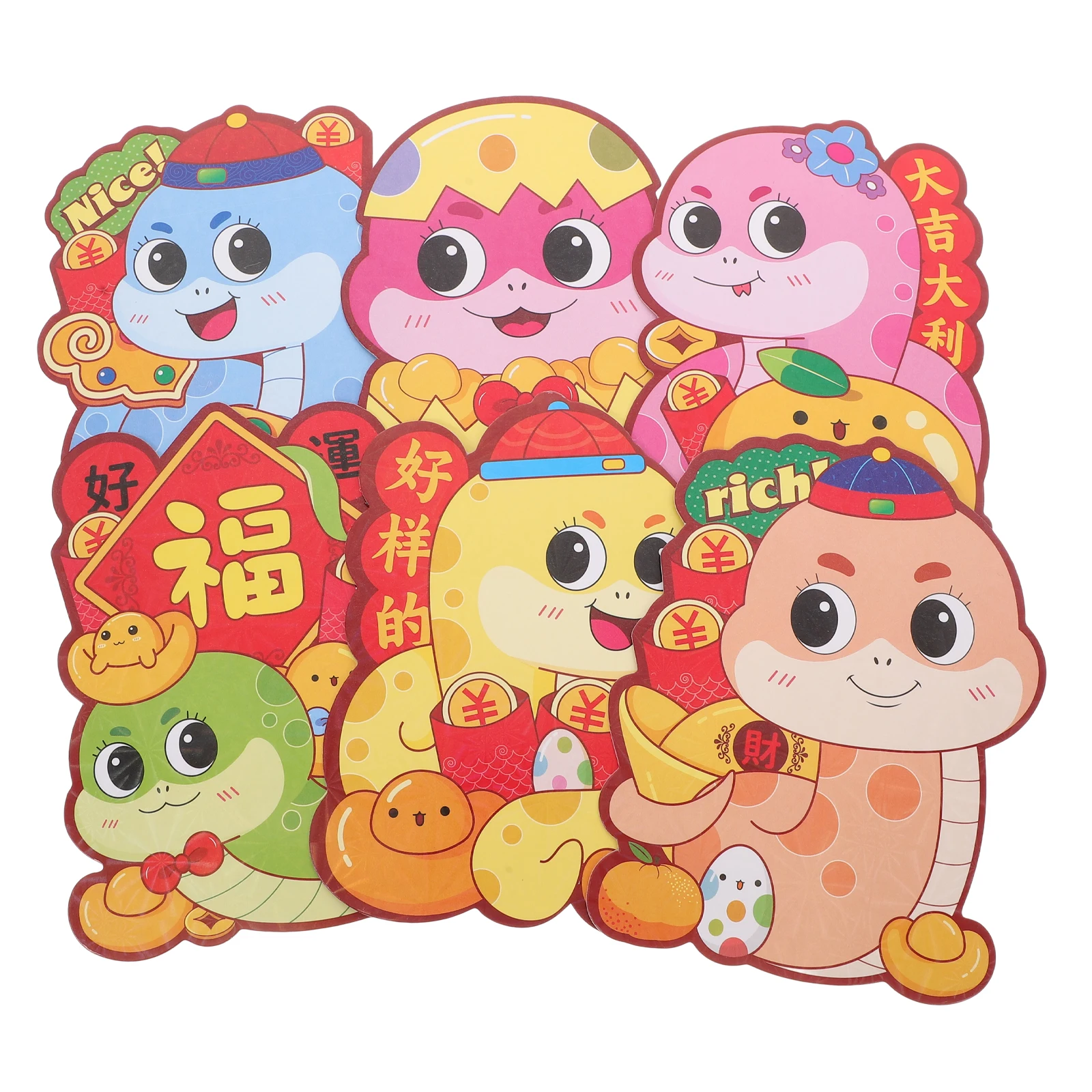 

6pcs Colorful Red Envelopes Lunar New Year Year of the Snake Chinese Festival Money Gift Pack Paper Pockets
