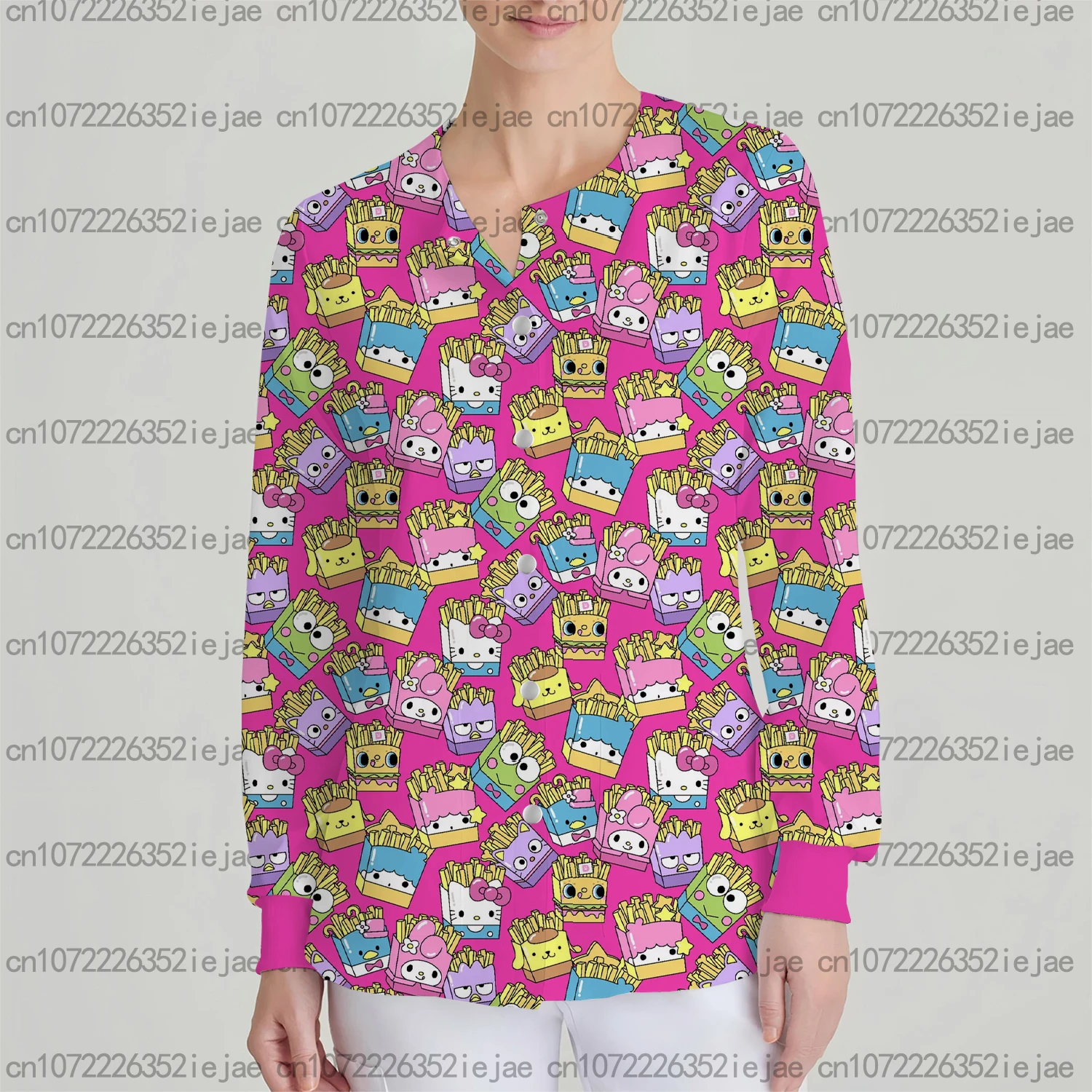 ملابس نسائية كاجوال للرضاعة من سلسلة سانريو هيلوكيتي كارتونية مطبوعة سترة بلوري سترة صوفية معطف طبي للأسنان