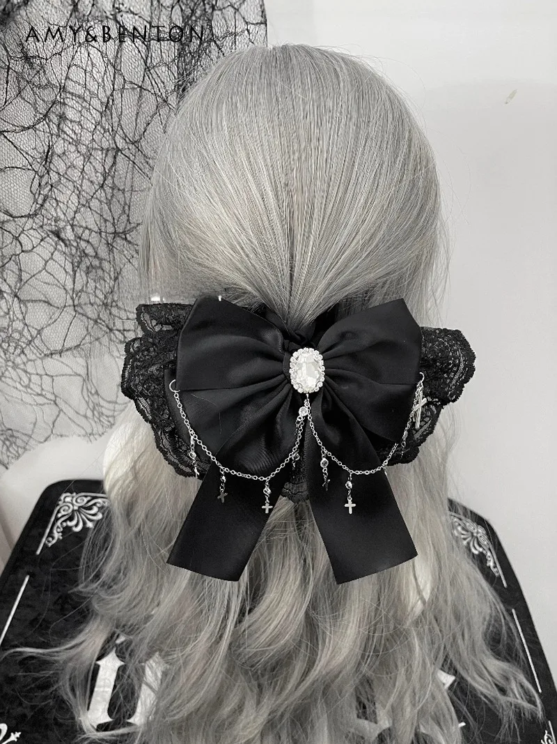 

Sweet Cute Bow Lace Rhinestone Hair Tie Lolita Hair Accessories for Girls Japanese Style Kawaii Versatile Elastic Hair Bands