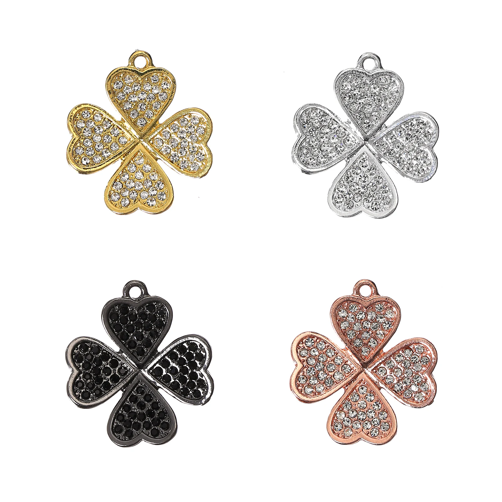 

10pcs Aolly Four Leaf Clover Charms with Rhinestone for DIY Bracelet Bangle Making LC04