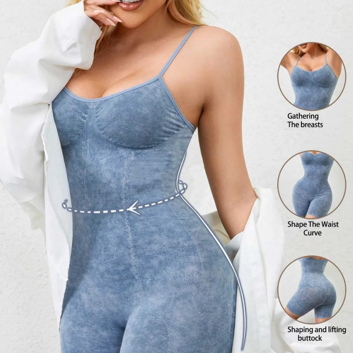 

New Women's Seamless Blue Fajas Bodysuit Shapewear Corseted Body Shaping Slimming Effect Full Body Control Underwear
