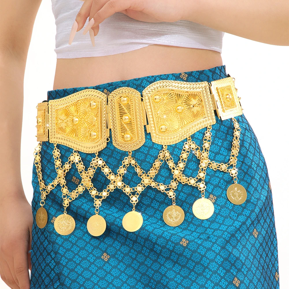 

Exclusive Arabian Golden Cross Coin Metal Belt Waist Belly Chains Fashion Classics Indian Kurdish Ethnic Robe Body Jewelry