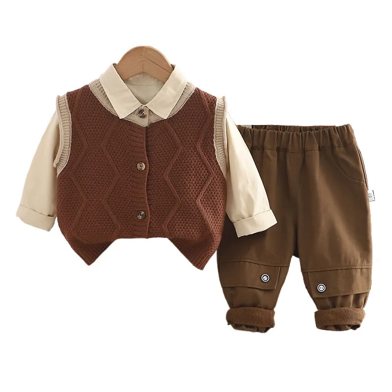 

Toddler Boys Outfit Set 2025 Spring Baby Boy Clothes 2 To 3 Years Korean Fashion Sweater Vest + Shirts + Pants Kids Tracksuits