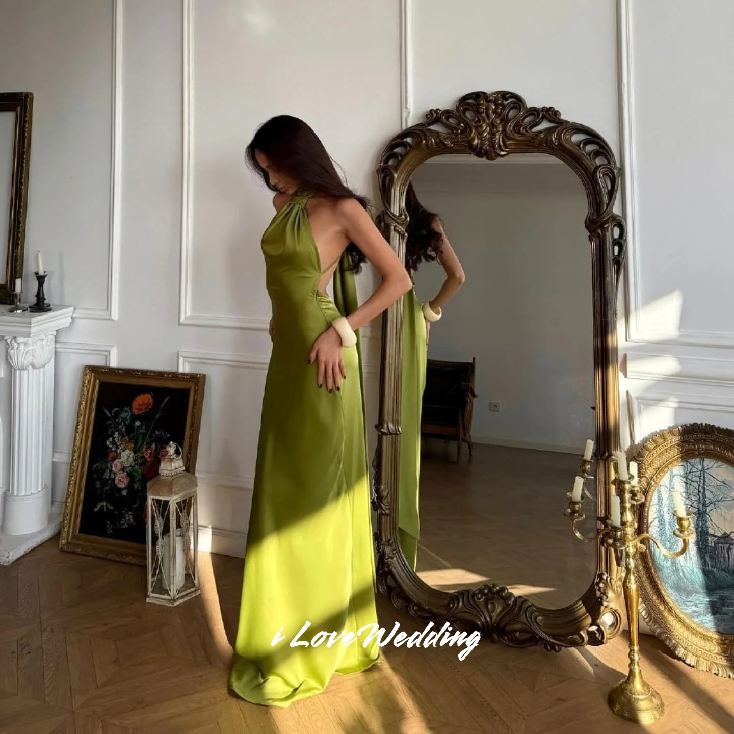 Abiti da sera con scollo all'americana verde 2025 Abiti da ballo a pieghe a sirena senza maniche senza schienale Abiti da festa di nozze lunghi fino al pavimento personalizzati