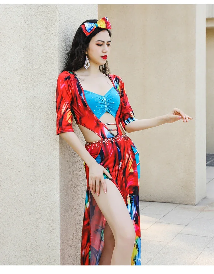 Женская униформа для танца живота, платье Baladi с цветочным принтом, платья Saidi, комплект народных костюмов для девочек, длинный халат с повязками на голову