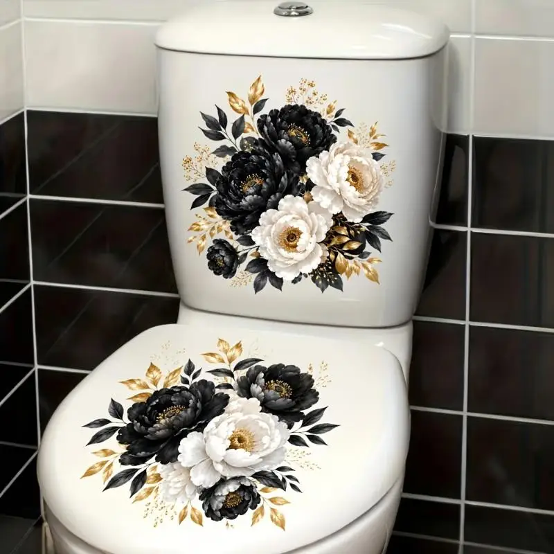 Waterproof Floral Toilet Decals Aesthetic Vivid Pattern Self Adhesive Stickers for Minimalist Style Bathroom Makeover