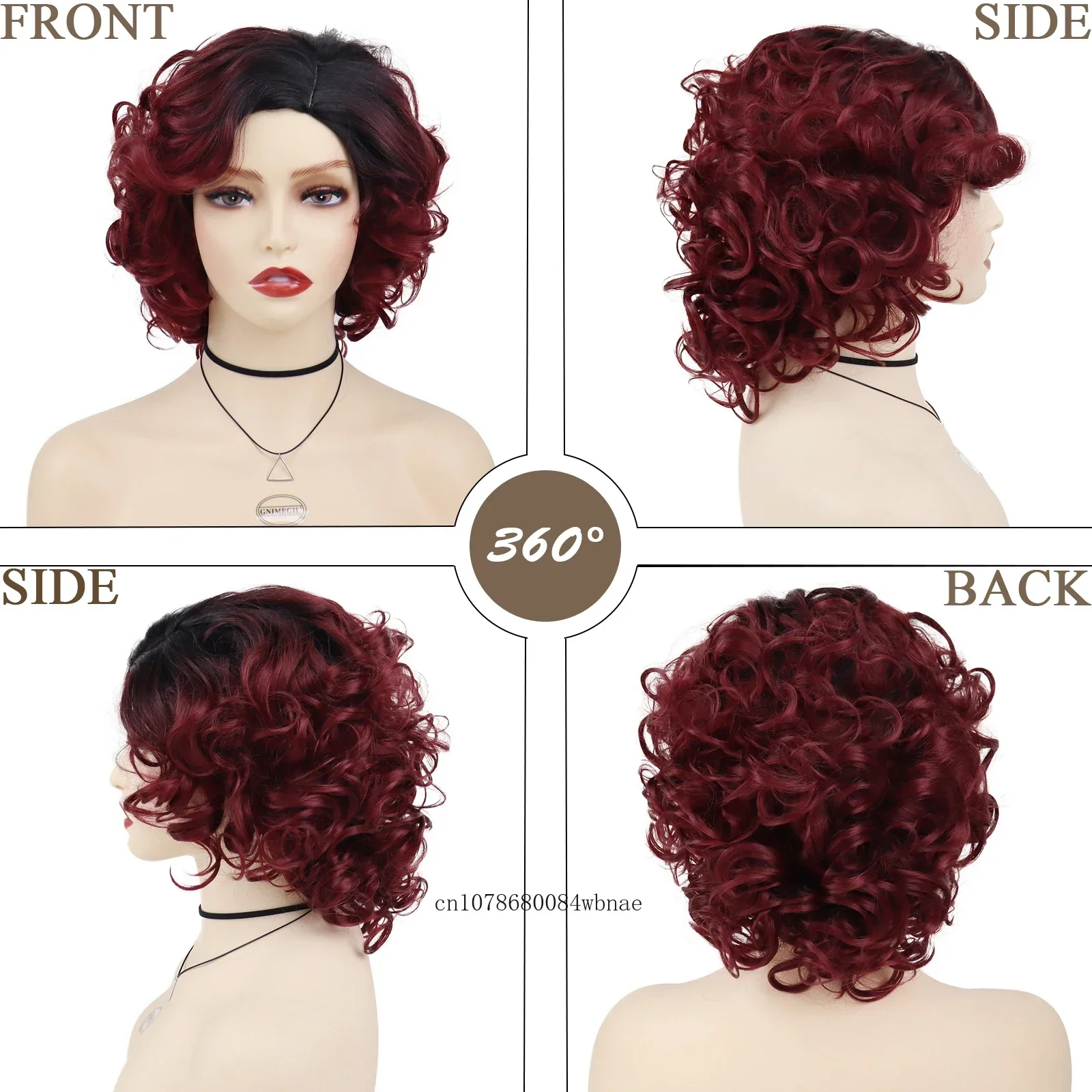 Peluca de pelo sintético rizado grande y corto para mujer, peluca hinchable roja ombré con flequillo lateral, pelucas de fibra resistentes al calor de aspecto Natural, Cosplay diario