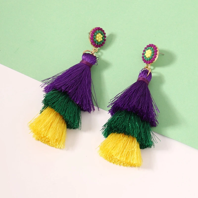 أقراط شرابة ذات طبقات على الطراز البوهيمي مع خرز وتصميم قطرة طويلة مجوهرات عصرية للنساء هدية عيد ميلاد مثالية