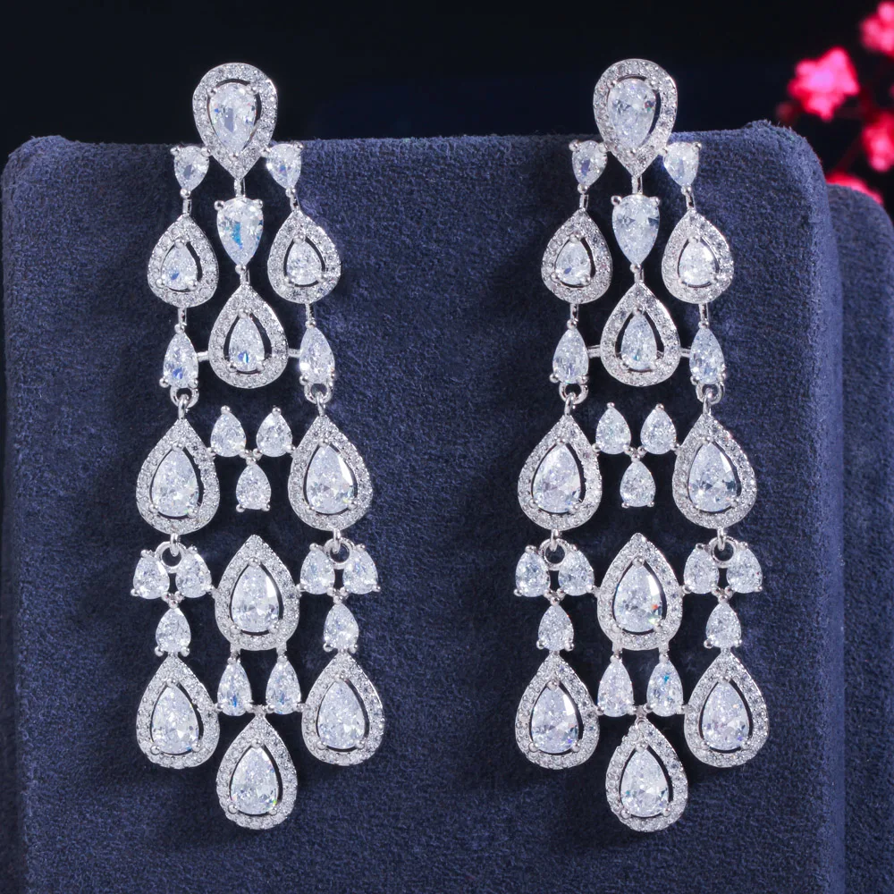 ThreeGraces Vintage Long Tassel Chandelier Drop Dangle Bridal Wedding Earrings for Ladies Sparkling CZ Crystal Jewelry ER531