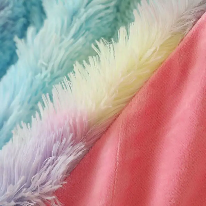 بطانية رمي فاخرة من الفرو الصناعي، بطانية رمي مختلطة ذات كومة عالية بألوان قوس قزح، دافئة للغاية، غامضة، أنيقة، زخرفة منفوشة فارغة #3