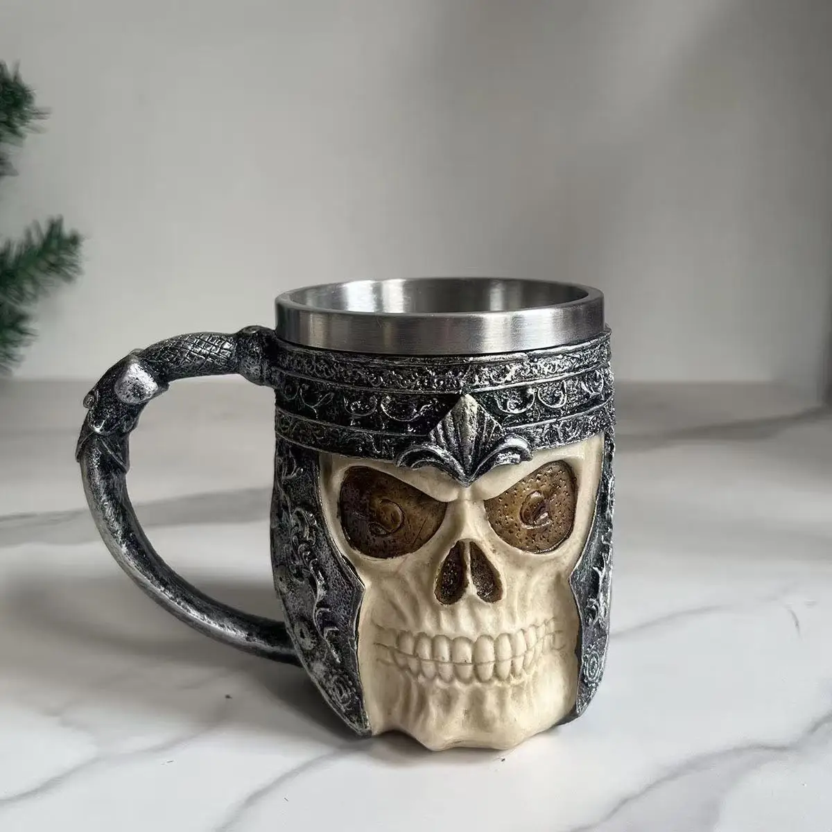 Skull Stainless Steel Beer Mug Retro Embossed Resin Wine Set Personalized Creative Mug Halloween Ornament