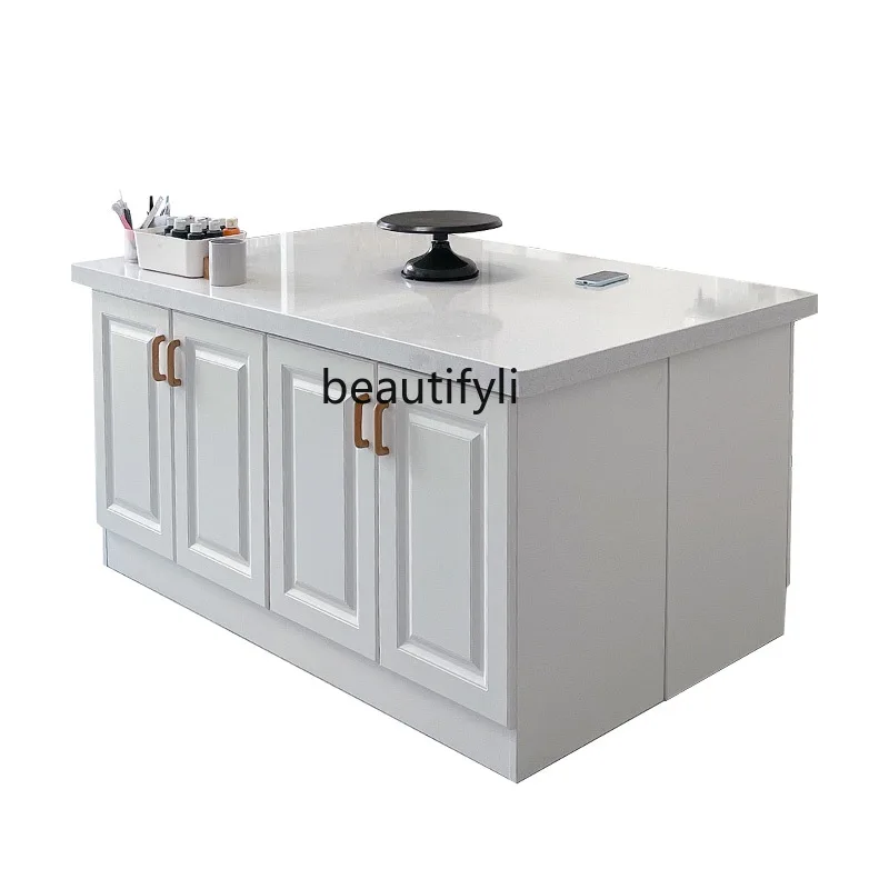 

Private Baking Studio Console Middle Island Table Side Cabinet Solid Wood Marble Quartz Stone Workbench Dessert