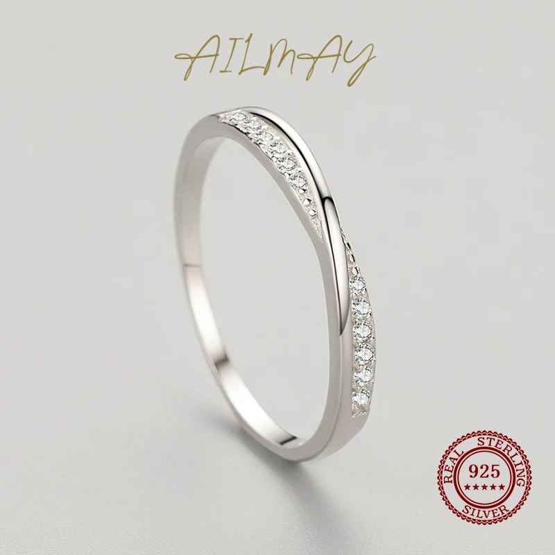 Ailmay Fashion 925 Sterling Silver Romantic Bowknot Stackable Shiny CZ Finger Ring Dla kobiet Drobna biżuteria Prezent walentynkowy — zdjęcie 4