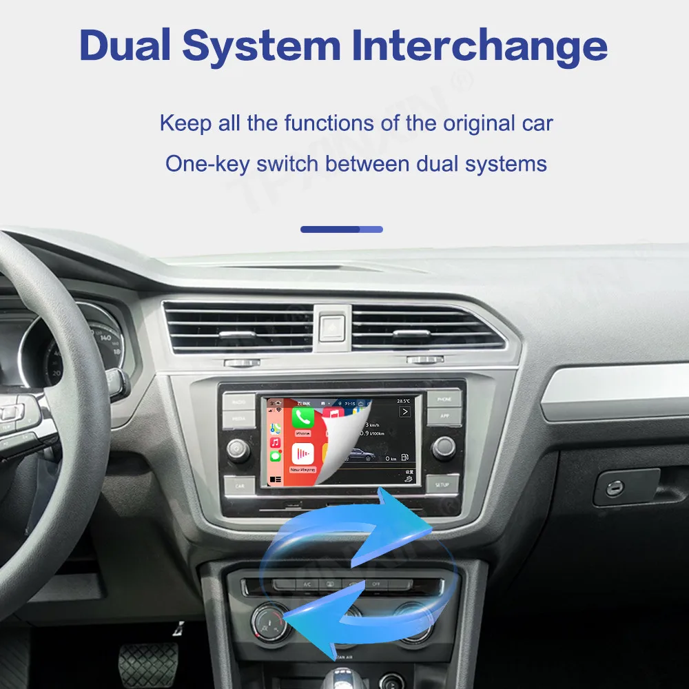 Linux-System für Volkswagen Tiguan Passat Golf drahtlose Carplay-Box Android Auto FM DSP Dab WiFi GPS RDS vorne hinten Kamera