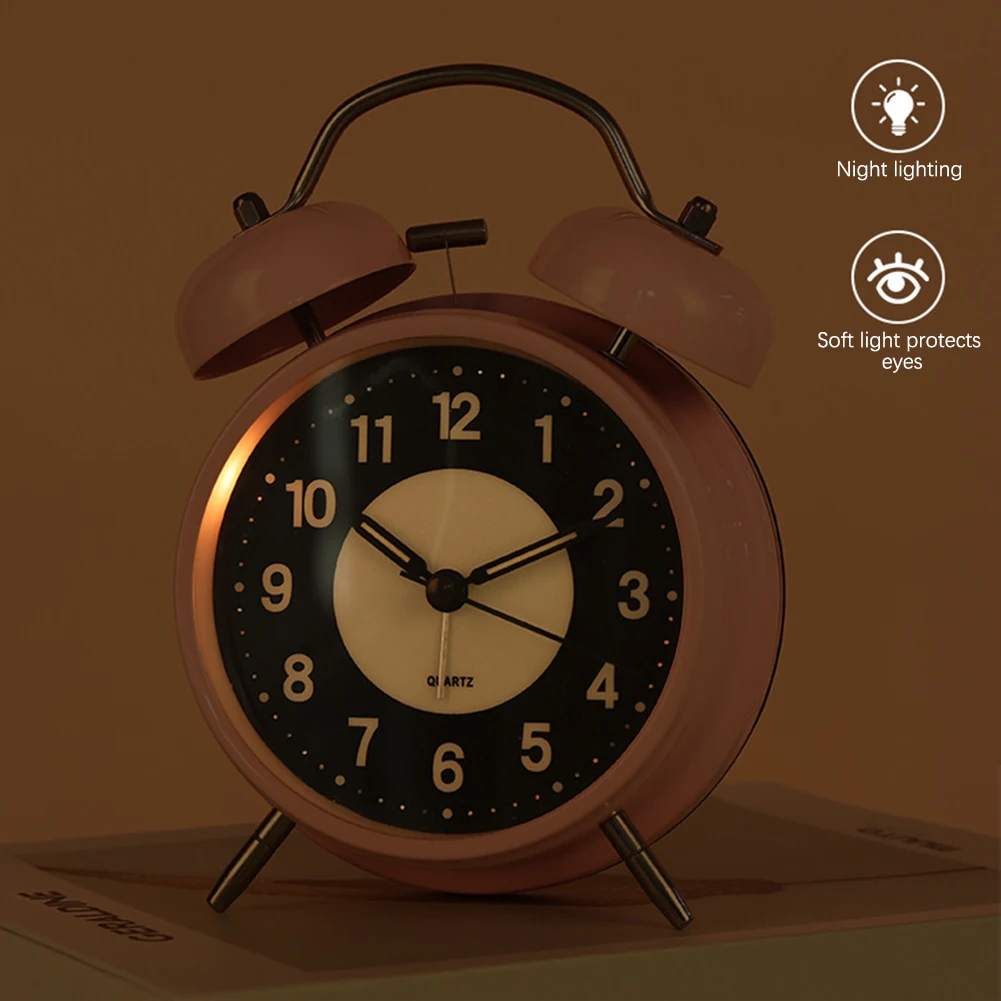 Retro Twin-Bell Alarm Clock,Metal Frame With Backlight Battery Operate Desk Table Alarm Clock For Office Bedroom Bedside