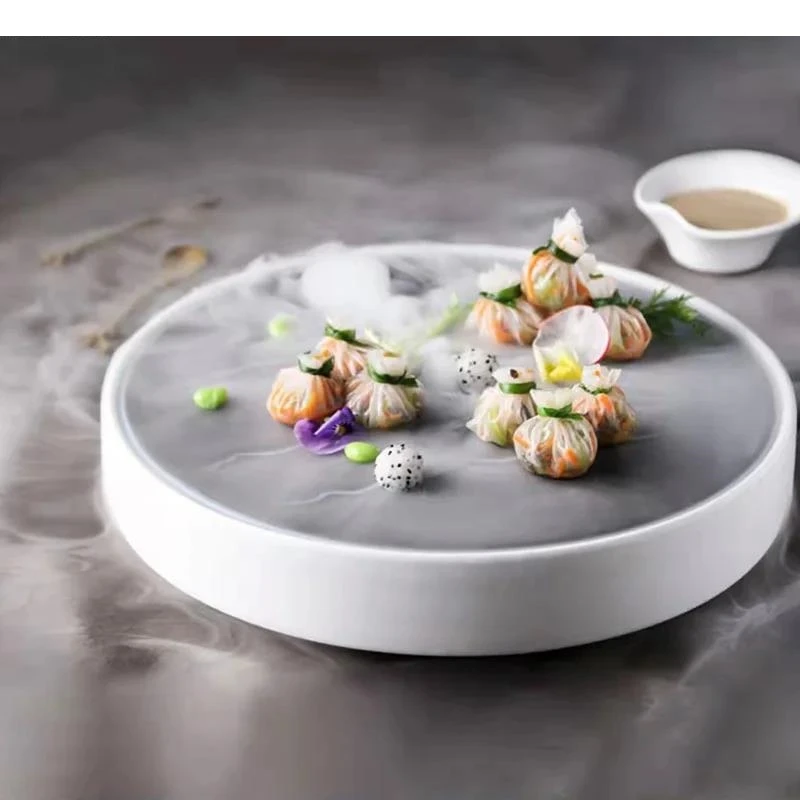 Ceramic Dinner Plate Dry Ice Plates Round Tableware Vegetable Dessert Pastry Trays Sashimi Sushi Seafood Dish Steak