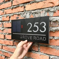 Personalized Solar House Number Outdoor LED illuminated house number sign Solar Light Outdoor 3D Acrylic Door Sign with name led