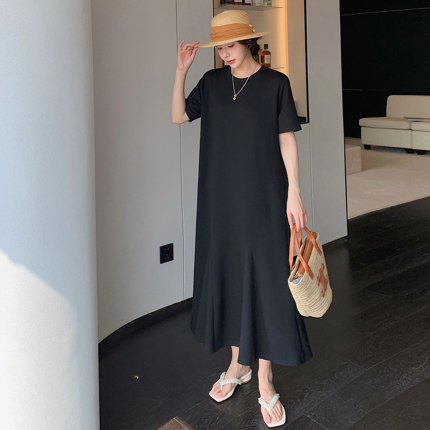 Été grande taille femmes lâche t-shirt Dr minceur ventre couvrant Fi queue jupe coréenne Sle a-ligne longue Dr