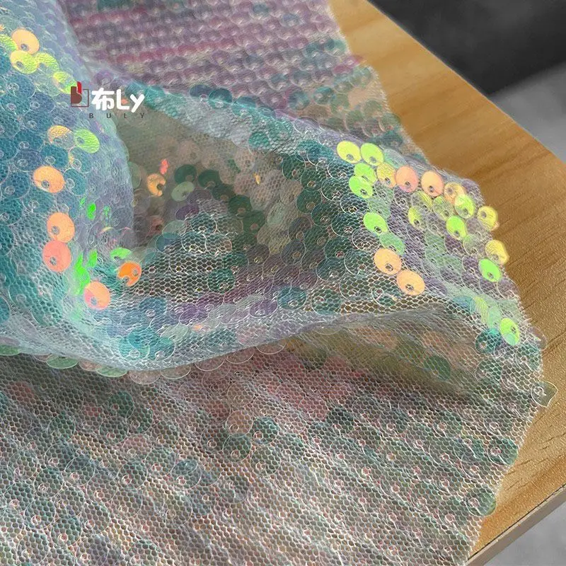 Laser Holographic Colorful GradientSmallSequinFabric ShinyForDressDecoration & Clothing Refashion DesignerDIYHigh-Grade Material