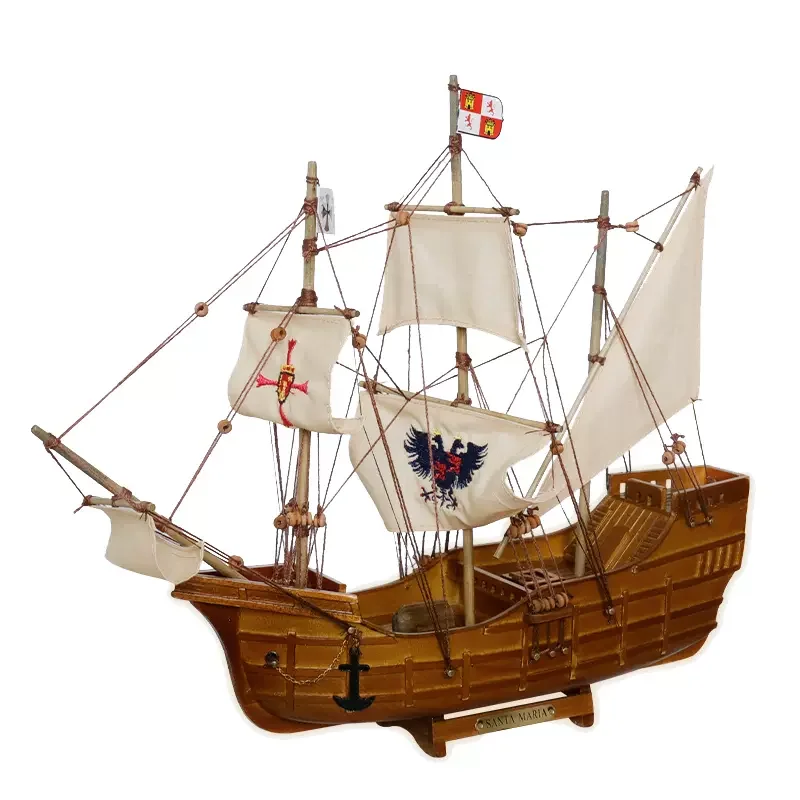 2024 Columbus Discovered The New World of America A Solid Wooden Sailboat Model Mediterranean Style Collection Living Room Decor