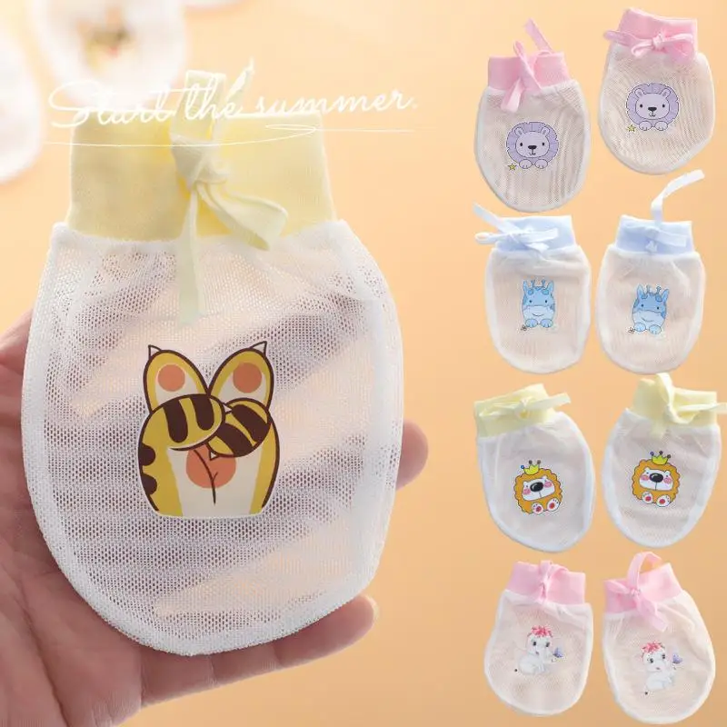 1 Pair Adjustable Anti-scratch Newborns Mesh Mittens Spring Summer Breatheable Thin Mesh Baby Gloves for 0-12 Months Baby