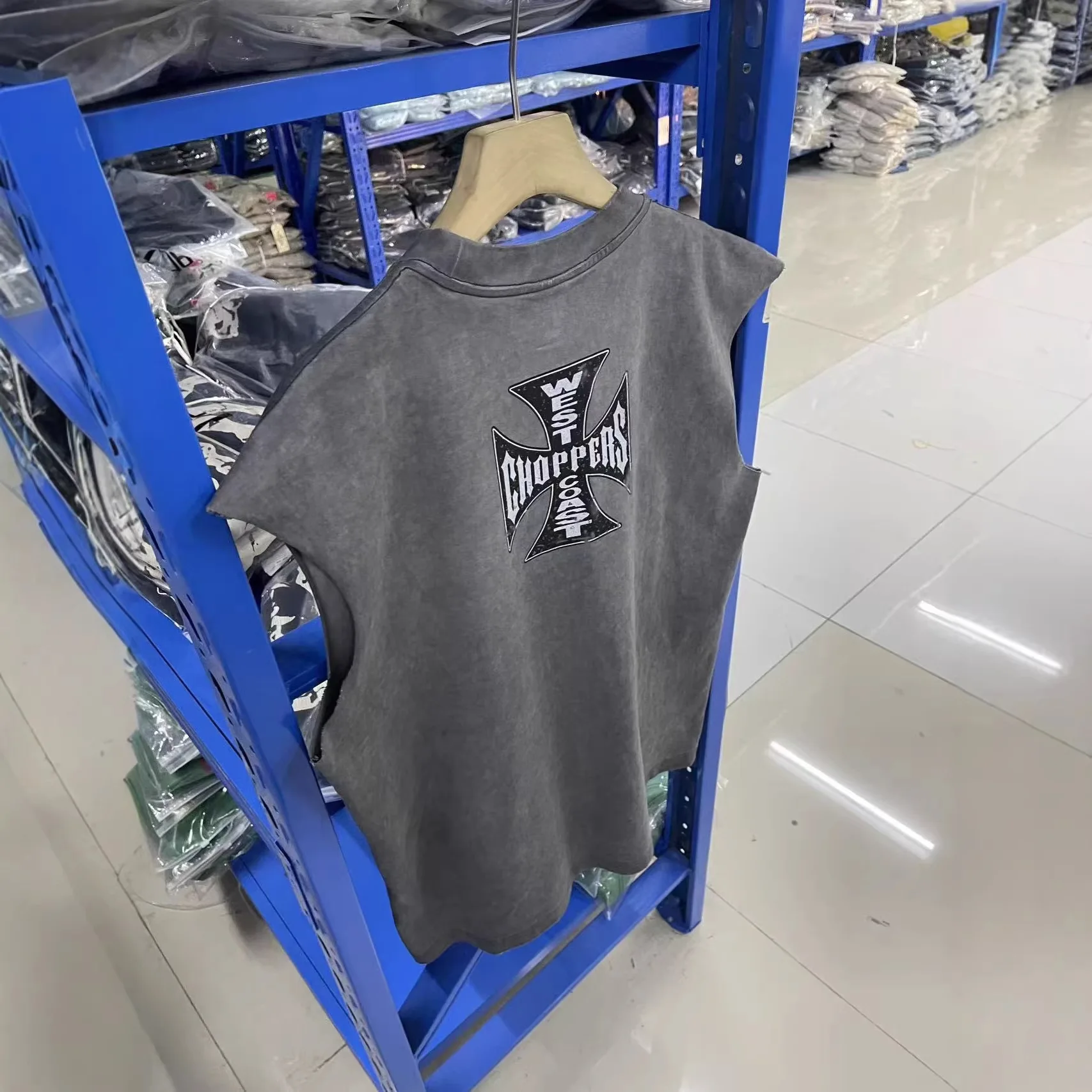 West Coast Choppers 26SS Retro West Coast Motorcycle Rider Skull Pattern Collarless Jacket