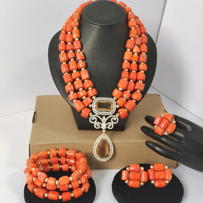 

Nigerian Wedding Jewelry Natural Original Coral Beads Necklace Sets