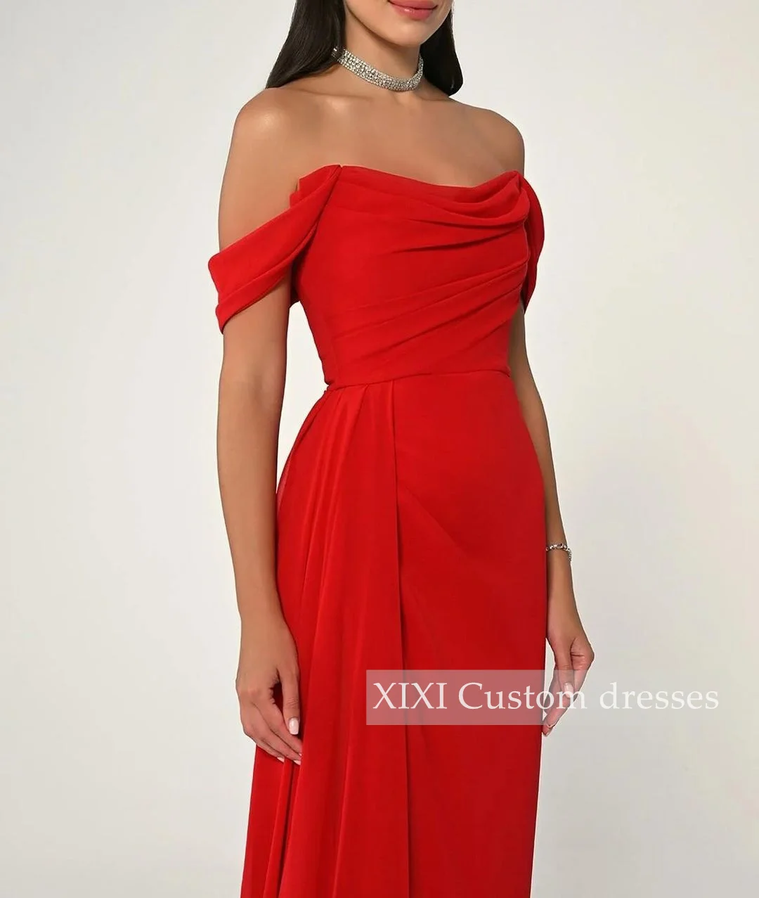 فستان سهرة XIXI A-Lin بفتحة عالية على الكتف بخط العنق بطول أرضي كشكش بسحاب فساتين لحفلة موسيقية Vestidos De Festa #2