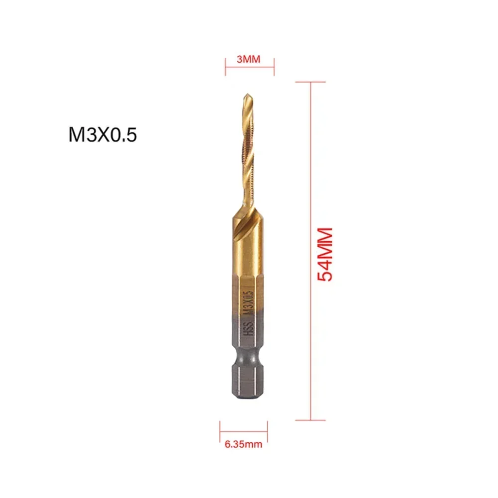 Plated Thread Tap Hex Shank Metric Tap 1pcs Gold HSS 4341 Hole Tapping Chamfering In Titanium Workpiece Aluminum