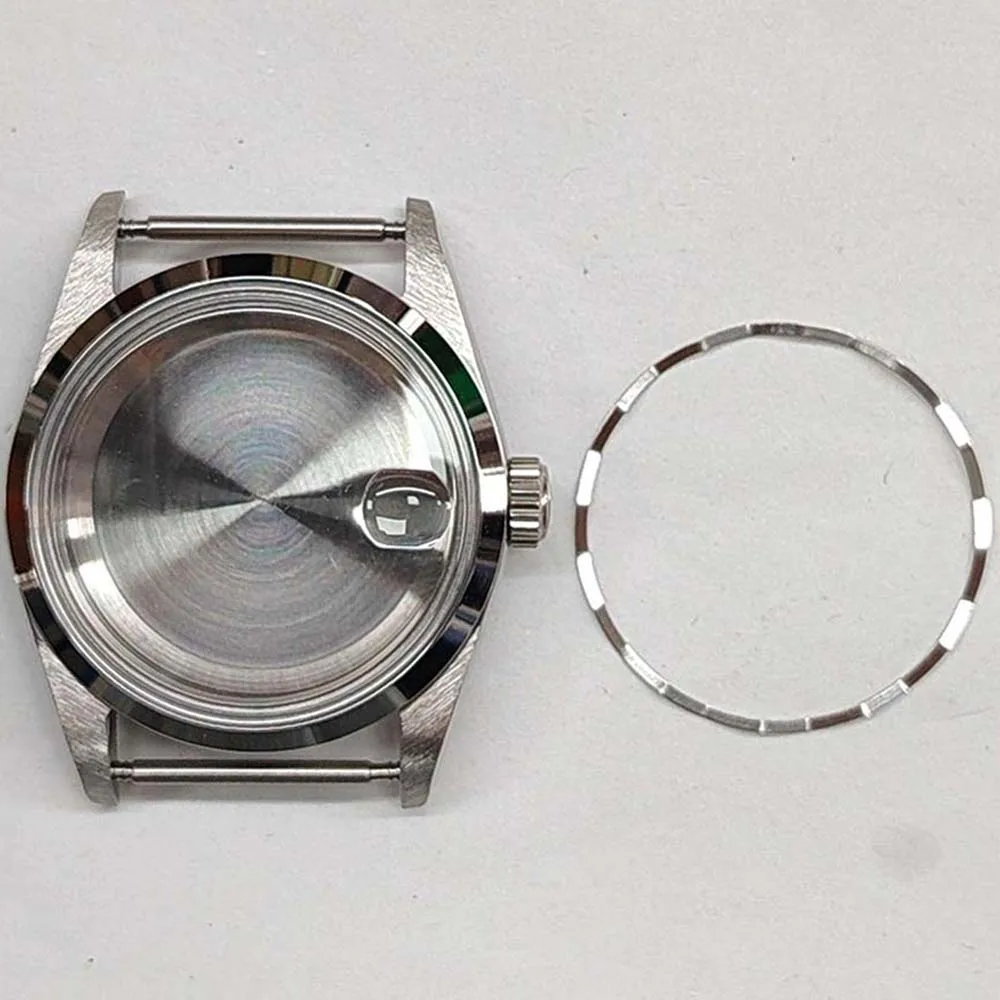 36MM Watch Case Acrylic Glass for NH35/NH36/4R Movement Stainless Steel Shell Oblique Bezel Solid Bottom Case Accessories