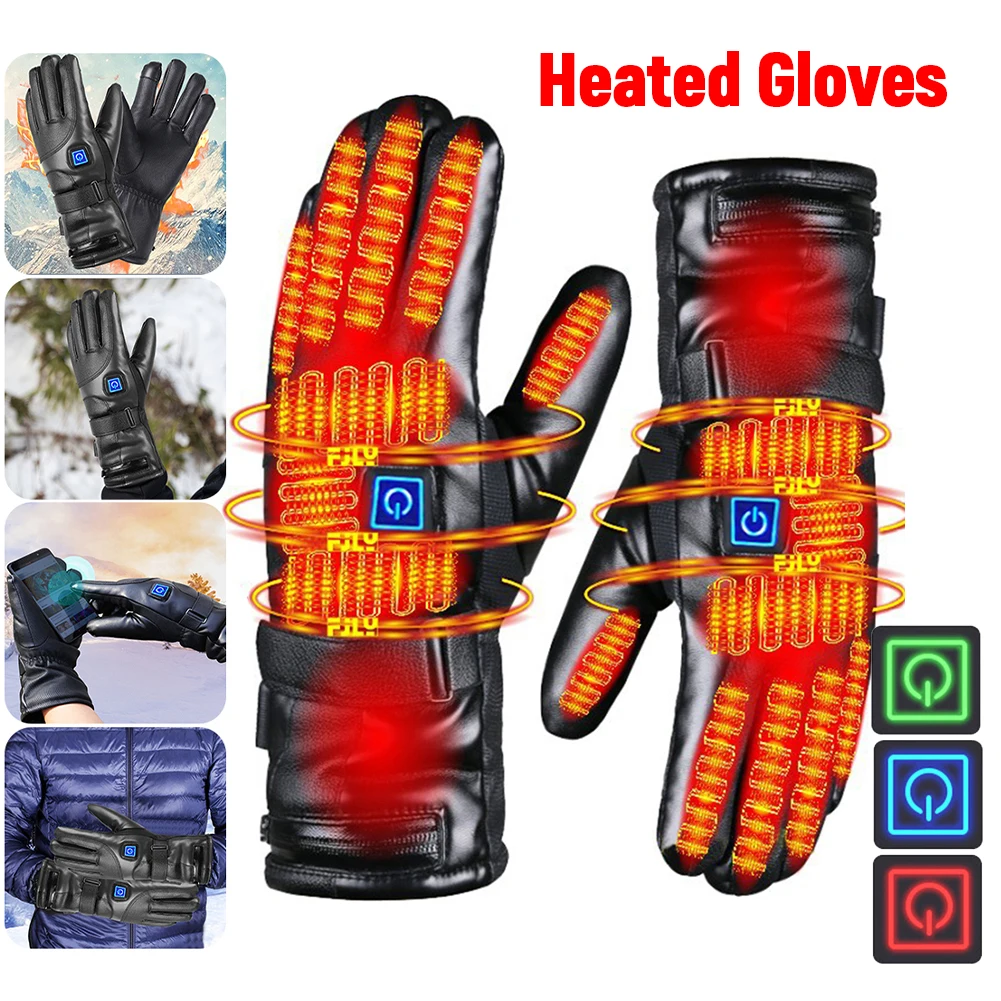 

Rechargeable Heated Gloves 3 Temperature Levels Waterproof Heating Gloves Cold Weather Gloves for Outdoor Motorcycle Ski Cycling