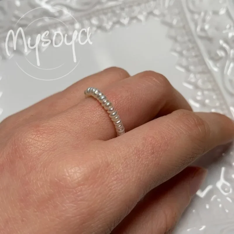 

MYSOYA White 2-3mm Freshwater Pearl Ring With Gift Box For Her/Him Birthday/Wedding/Christmas/New Year/Anniversary Gift