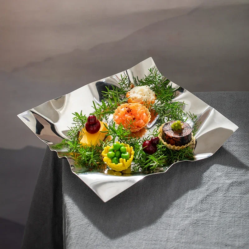 Hotel Characteristic Molecular Cuisine Restaurant Stainless Steel Square Plate Creative Artistic Conception Fusion Dish