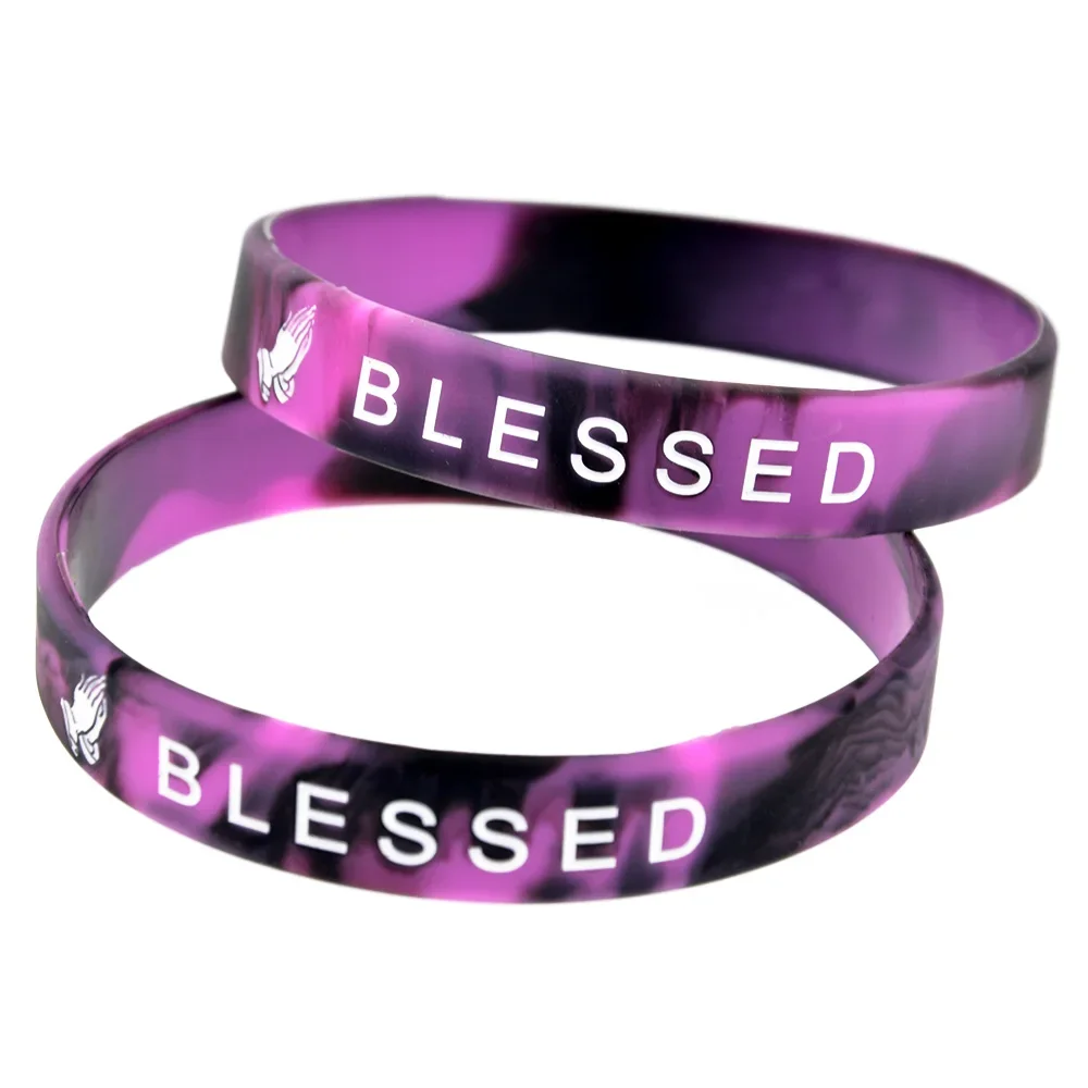 

50 Pcs Blessed Silicone Rubber Wristband Christian Bracelets Swirled Color Bangle