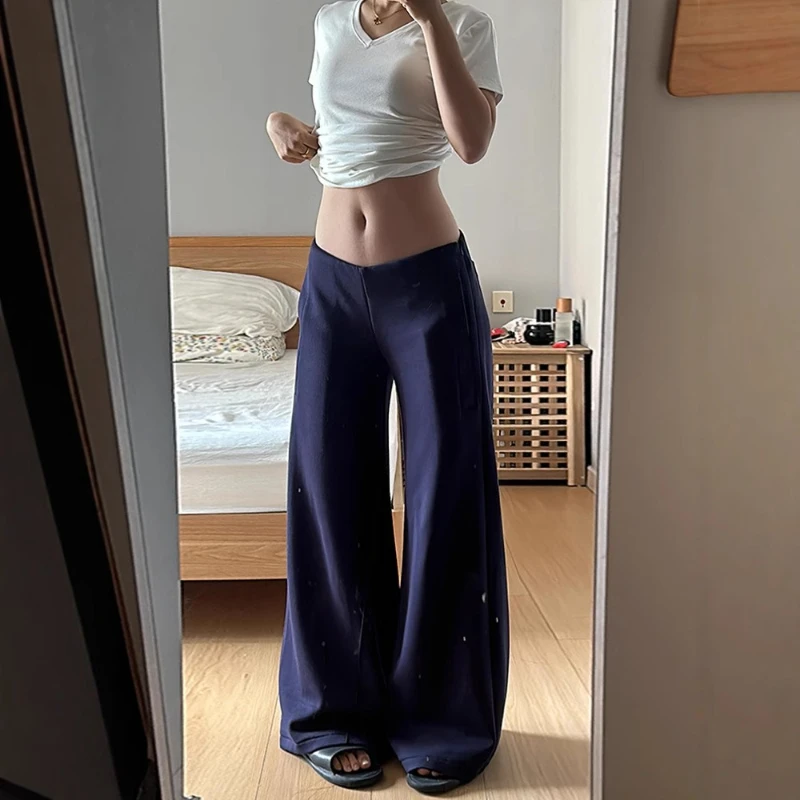 

Solid Color Low Waist Wide-leg Casual Pants Women's Autumn and Winter Plus Velvet Mop Pants Slim Sports Pants