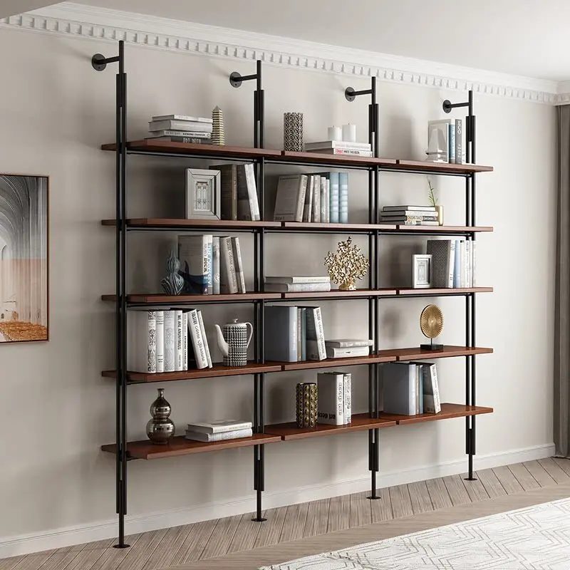 Medieval wrought iron wall-mounted bookshelf floor-to-ceiling creative living room multi-layer