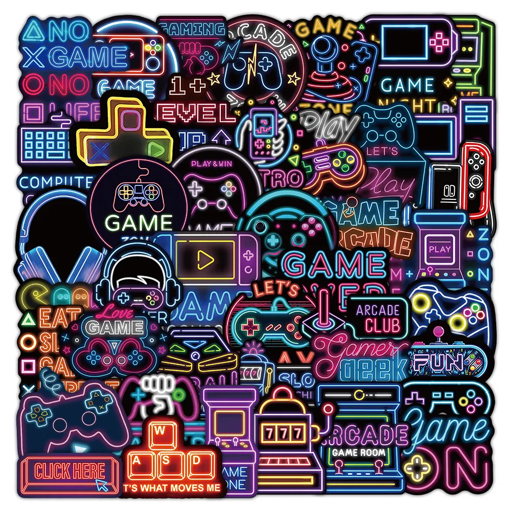 52Pcs Neon Game Controller Pattern Stickers Waterproof Gaming Themed Decals for Laptop Luggage Water Bottle DIY Papery Pop Store