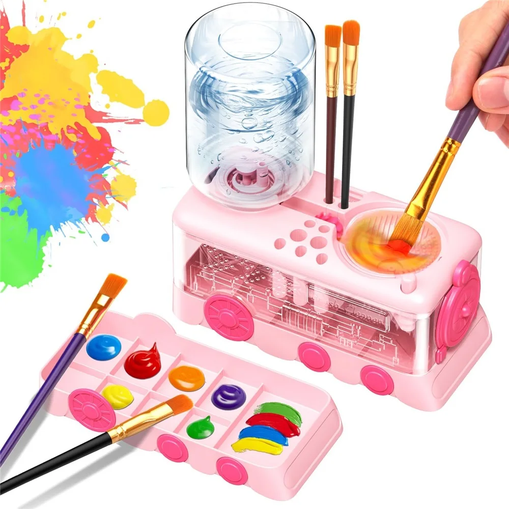 2026New Paint Brush Cleaner Tool with Tray,Upgraded 4-in-1 Painting Supplies with Drain,Brush HolderandBrush Holder with Palette
