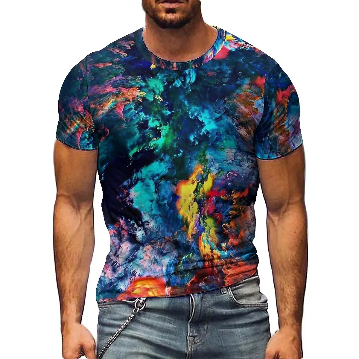 European and American Gothic Style Men's 3D Printed Short Sleeved T-shirt with Innovative Design Suitable for Home Outings, Part