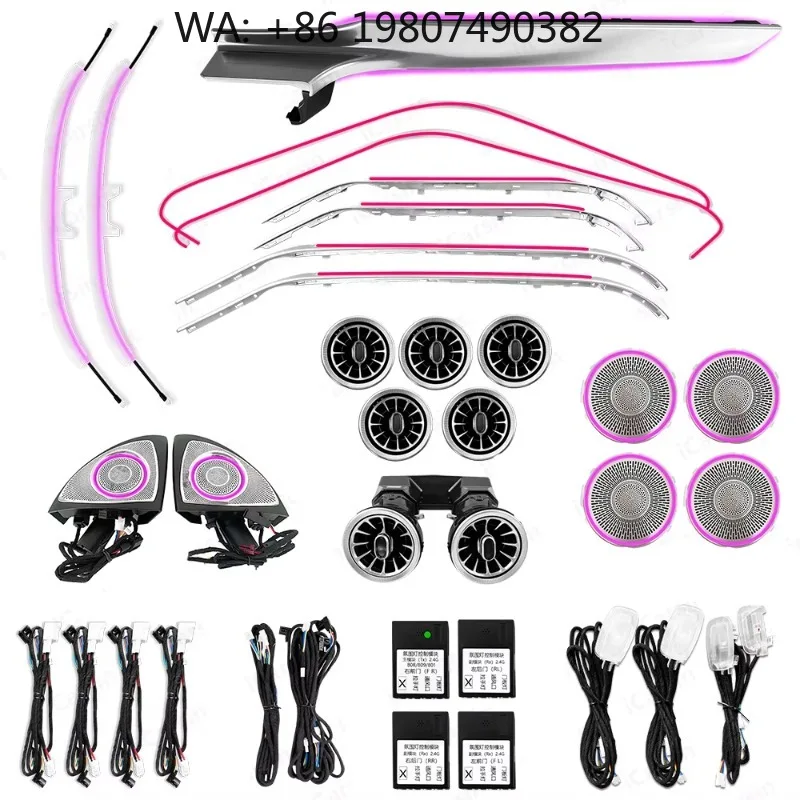 64 Color Full Car LED Interior Atmosphere Strip, Turbine Air Vent Ambient Light Fit 2015-2021 W205 X253 Auto Mod Accessories