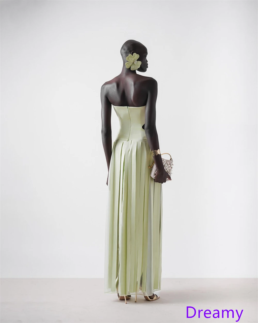 أزياء مخصصة فستان سهرة جيرسي أخضر بدون حمالات بدون أكمام فستان العودة للوطن مناسبة خاصة فساتين سحاب خلفي مثير